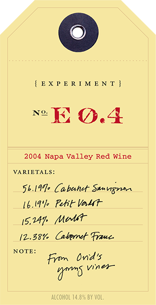 Experiment 2004 E0.4 wine label