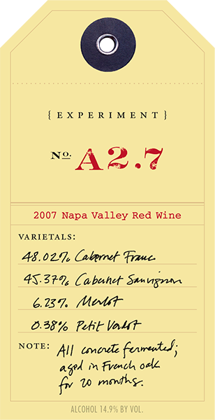Experiment 2007 A2.7 wine label