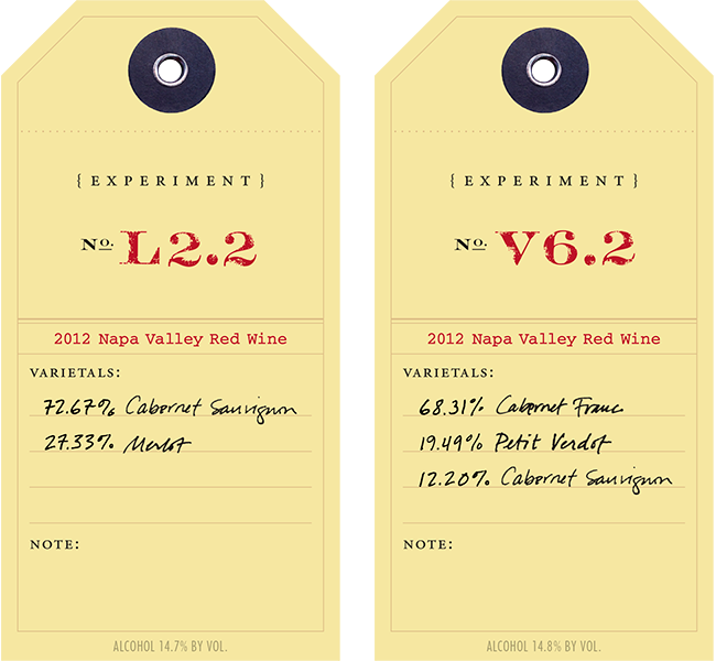 2012 Red Experiment L2.2 & V6.2 wine labels