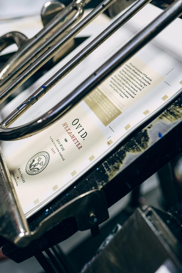 Hexameter label on printing press