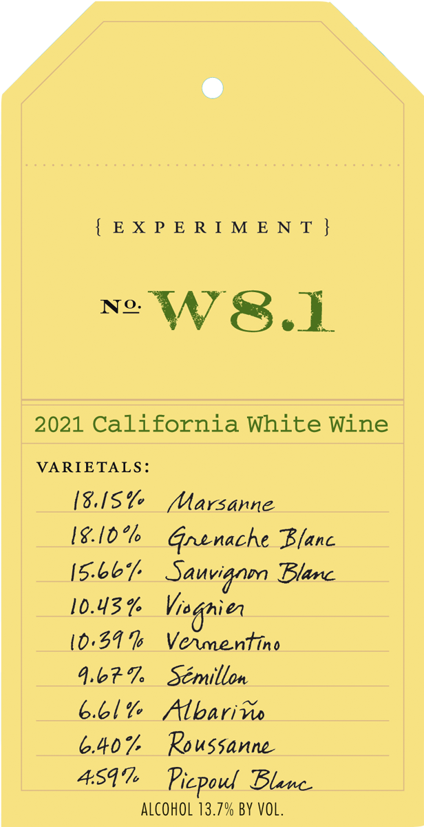 2021 White Experiment W8.1 Front Label